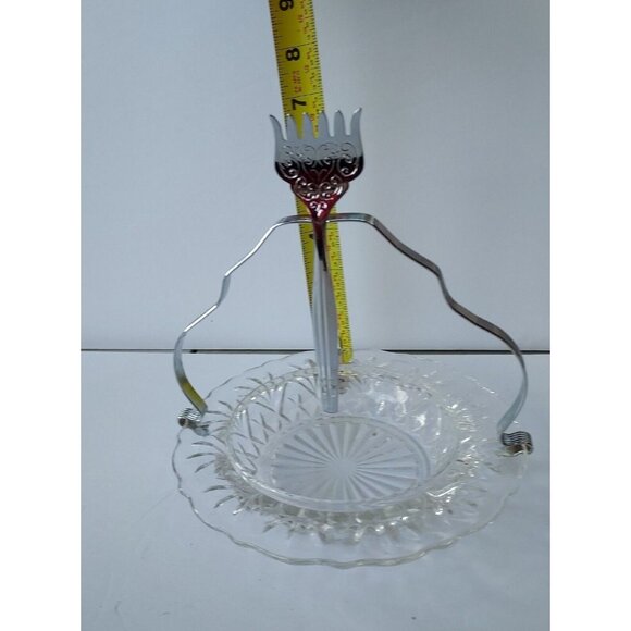 Vintage Glass Chrome Stainless Seafood Serving Set Detachable Handle Japan NIB - Picture 7 of 10